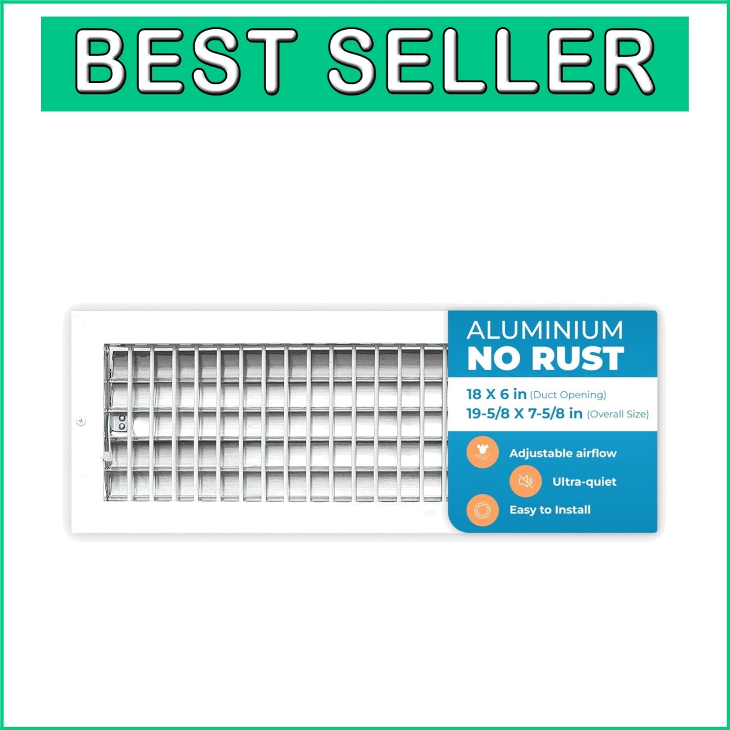 18 x 6 Inch Adjustable Air Vent Grille, Rust-Resistant and Elegant White Finish