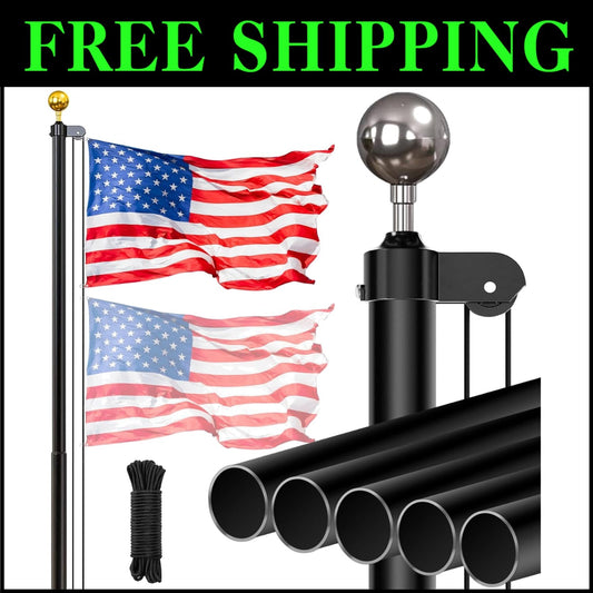 25FT Heavy-Duty Sectional Flag Pole Kit with 3x5FT American Flag for Outdoors