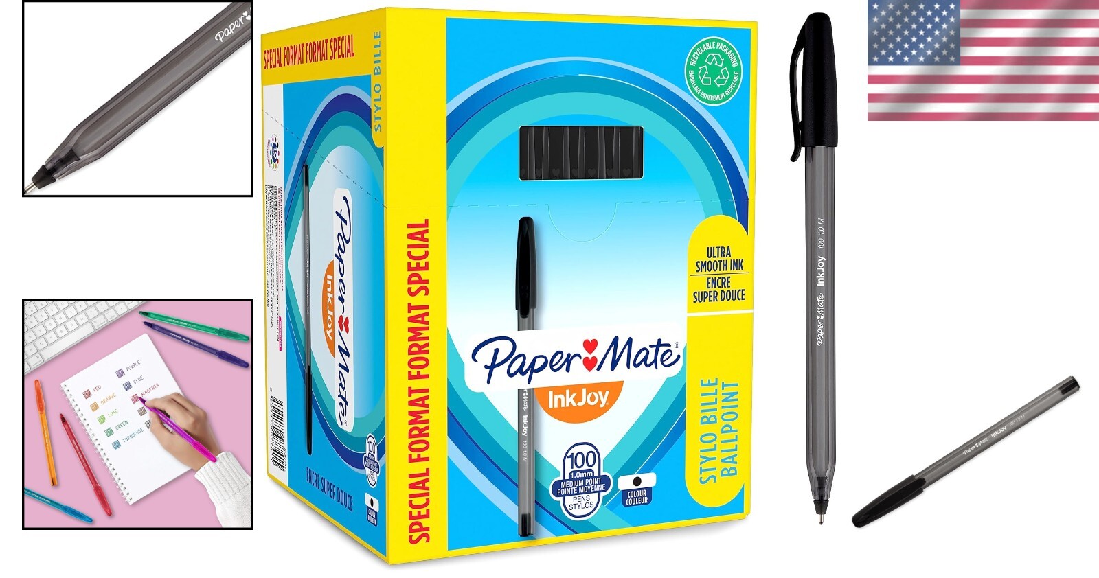 Pack of 100 InkJoy Ballpoint Pens - Black, Medium Tip 1.0mm with Smooth Ink Flow