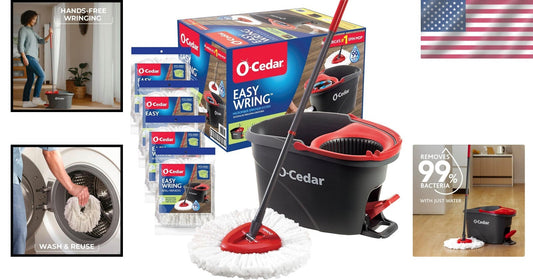 Effortless Floor Cleaning with EasyWring Mop & Bucket System + 4 Refills