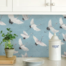 Load image into Gallery viewer, Elegant Halcyon Blue Peel &amp; Stick Wallpaper with Crane Design - 20.5'' x 216''