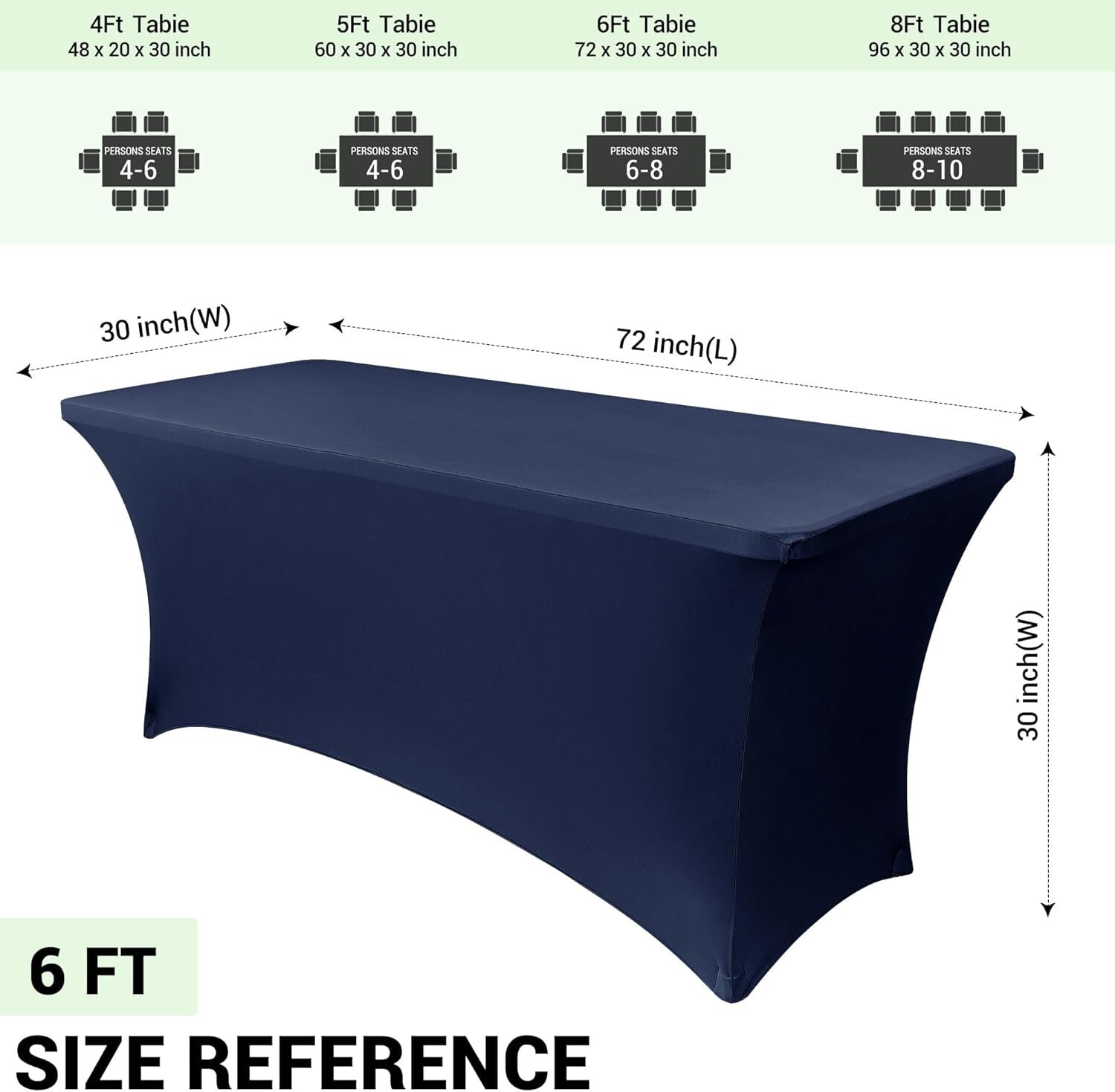 Universal 6ft Spandex Table Covers - 6 Pack for Banquets, Weddings, & Parties