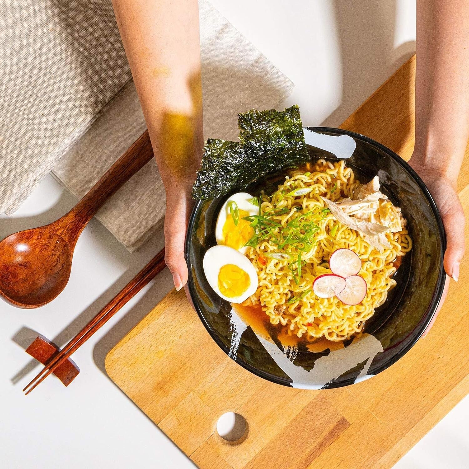 Microwave & Dishwasher Safe Large Ceramic Ramen Bowls - Elegant Japanese Set