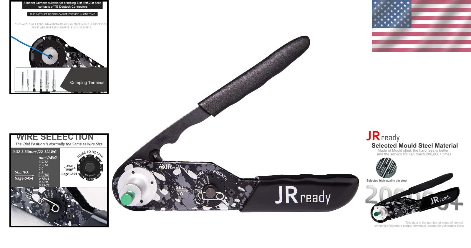 Heavy-Duty Crimping Tool for Deutsch Connectors - Size 12, 16, 20 Solid Contacts