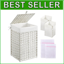 Load image into Gallery viewer, Moisture-Resistant 60L Rattan Laundry Basket with Lid &amp; 4 Bundle Essentials