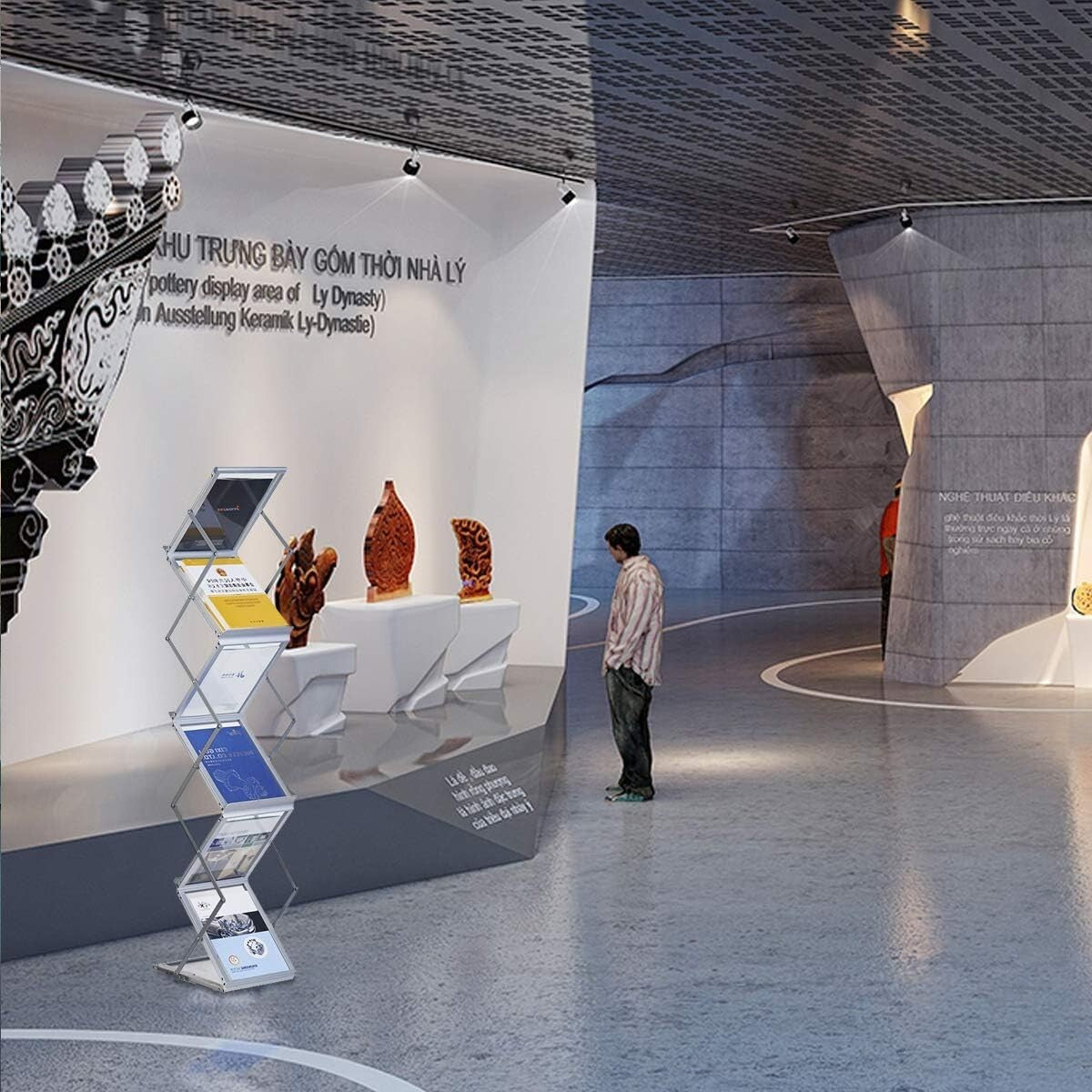 Lightweight A4 Aluminum Magazine Rack - Freestanding 6 Pocket Display Stand