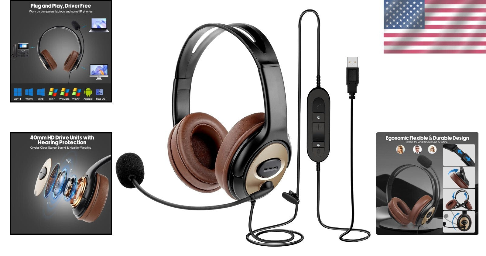 Luxurious Comfort Over-Ear USB Headset with Clear Sound and Mic for Remote Work