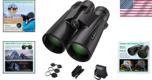Travel-Ready 12x42 High Power Binoculars with Large Field of View for Adventures