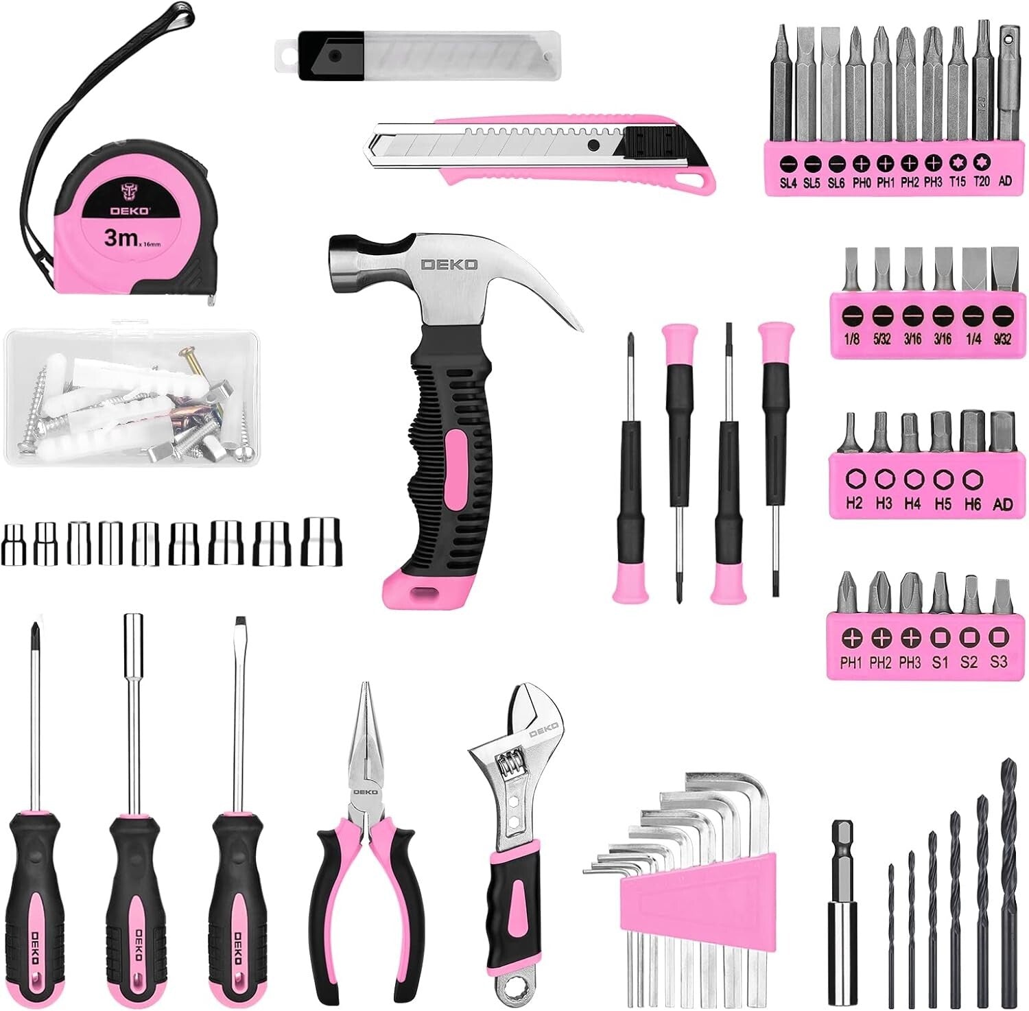 Elegant 126-Piece Pink Tool Kit with LED Cordless Drill - Home DIY Essential
