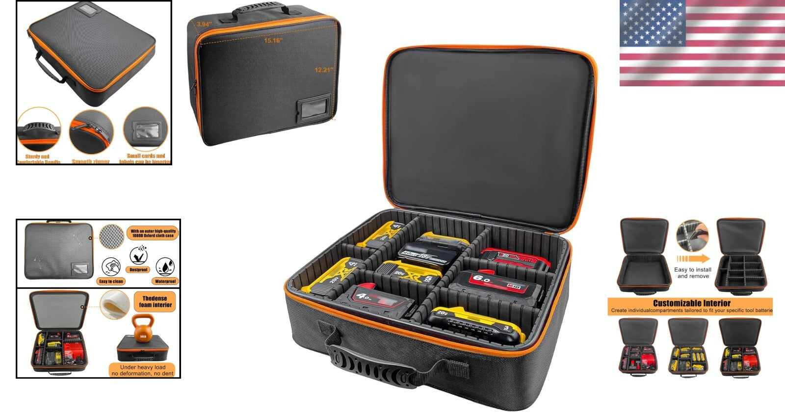 Heavy-Duty XL Tool Battery Storage Bag - Fits Dewalt/Milwaukee/Makita Batteries