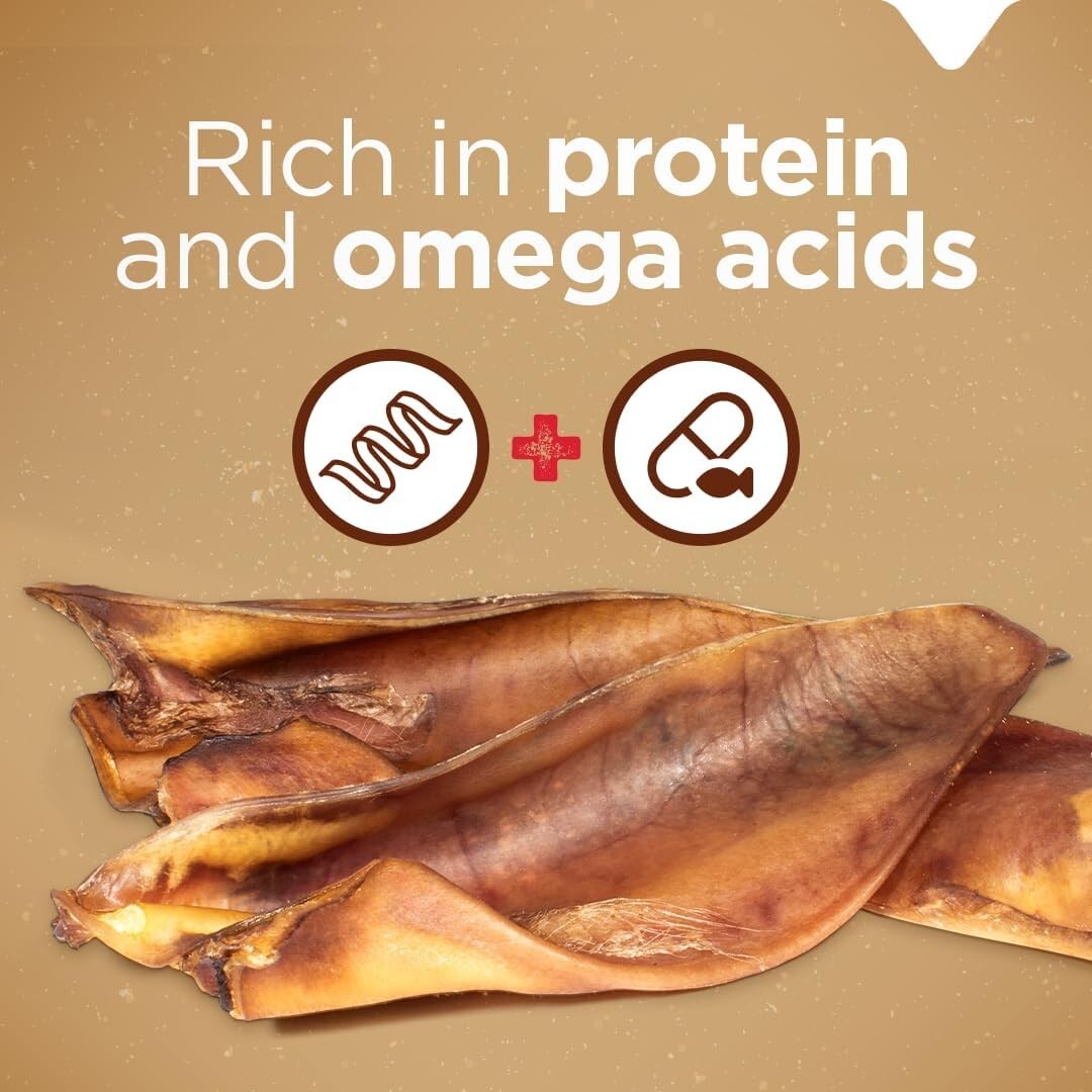 Long-Lasting Natural Pig Ears for Dogs - 50-Pack for Chewing & Dental Care