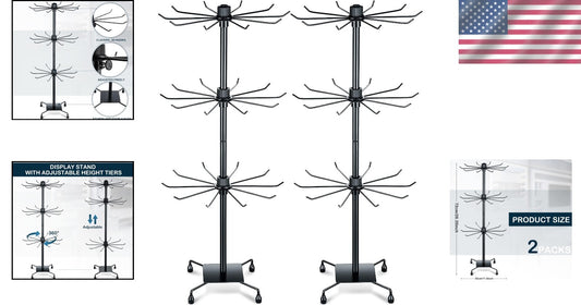 Versatile 2-Piece Rotating Jewelry Display with Hooks - Ideal for Home & Retail