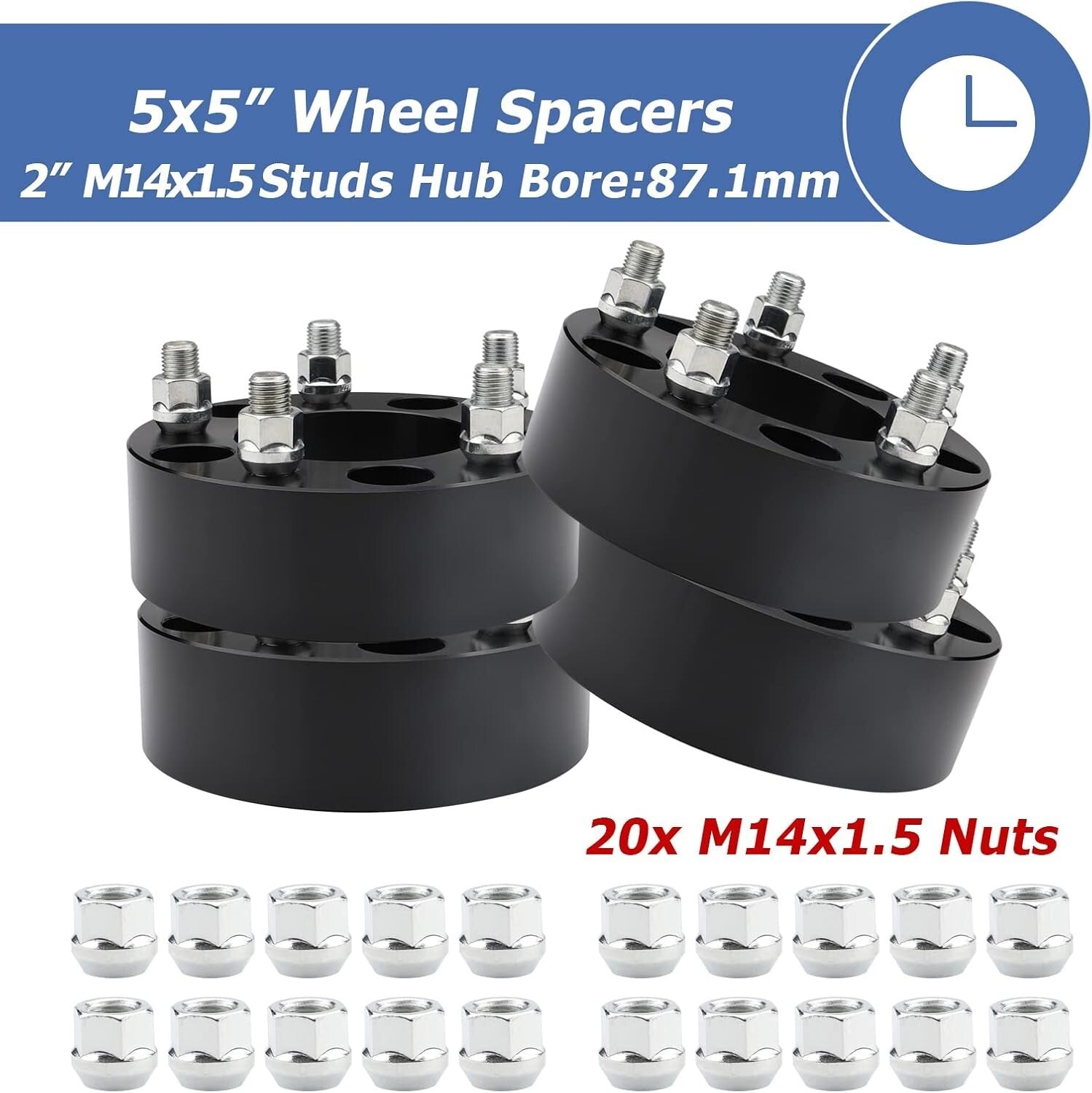 CNC Machined Black 2 Inch Wheel Spacers with Forged 6061-T6 Aluminum - Set of 4