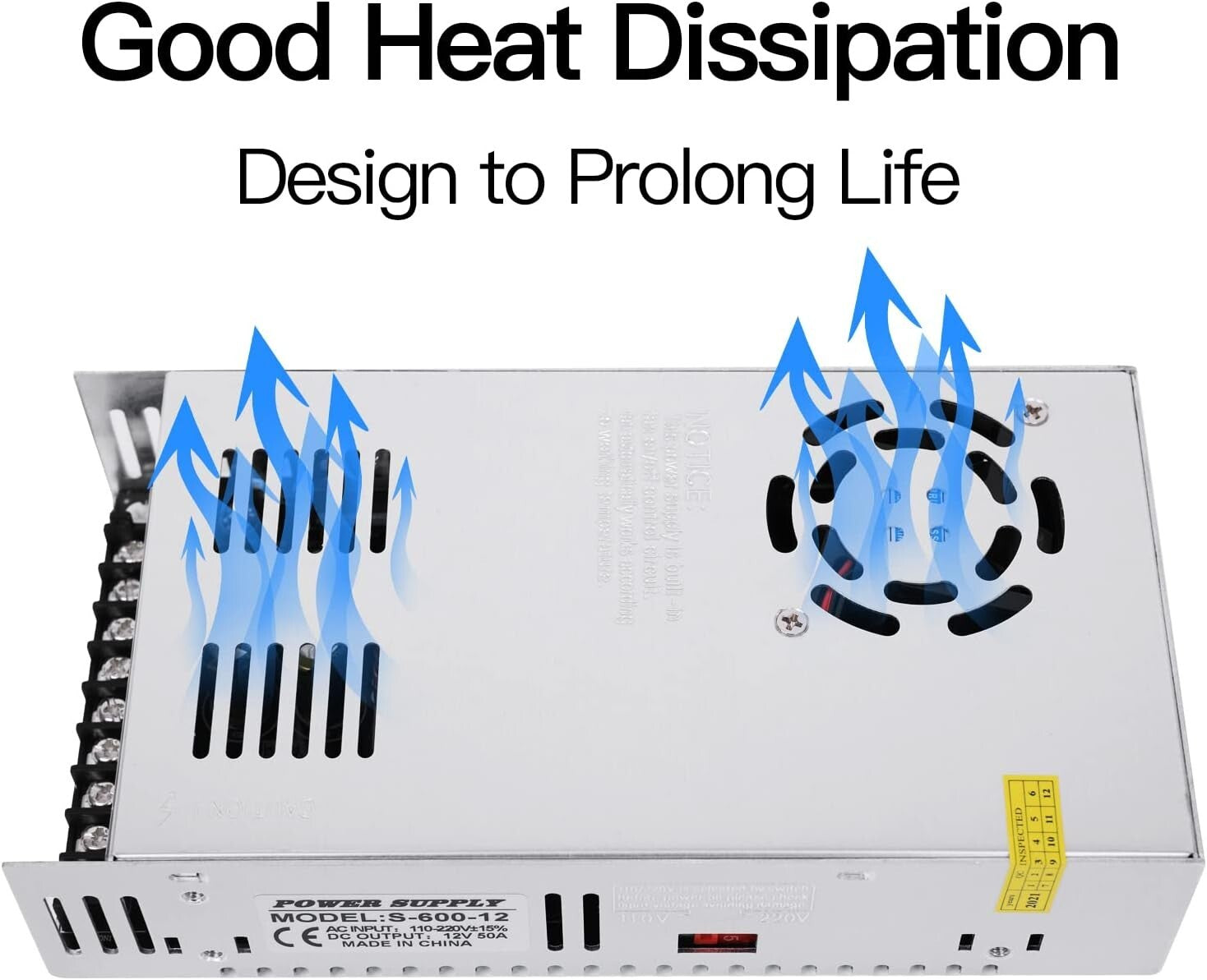 Efficient Switching Power Supply 12V 50A 600W - Adjustable AC 110V/220V Input
