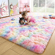Load image into Gallery viewer, Fluffy Rainbow Area Rug 5x8 Feet - Perfect for Kids' Playroom &amp; Nursery Decor