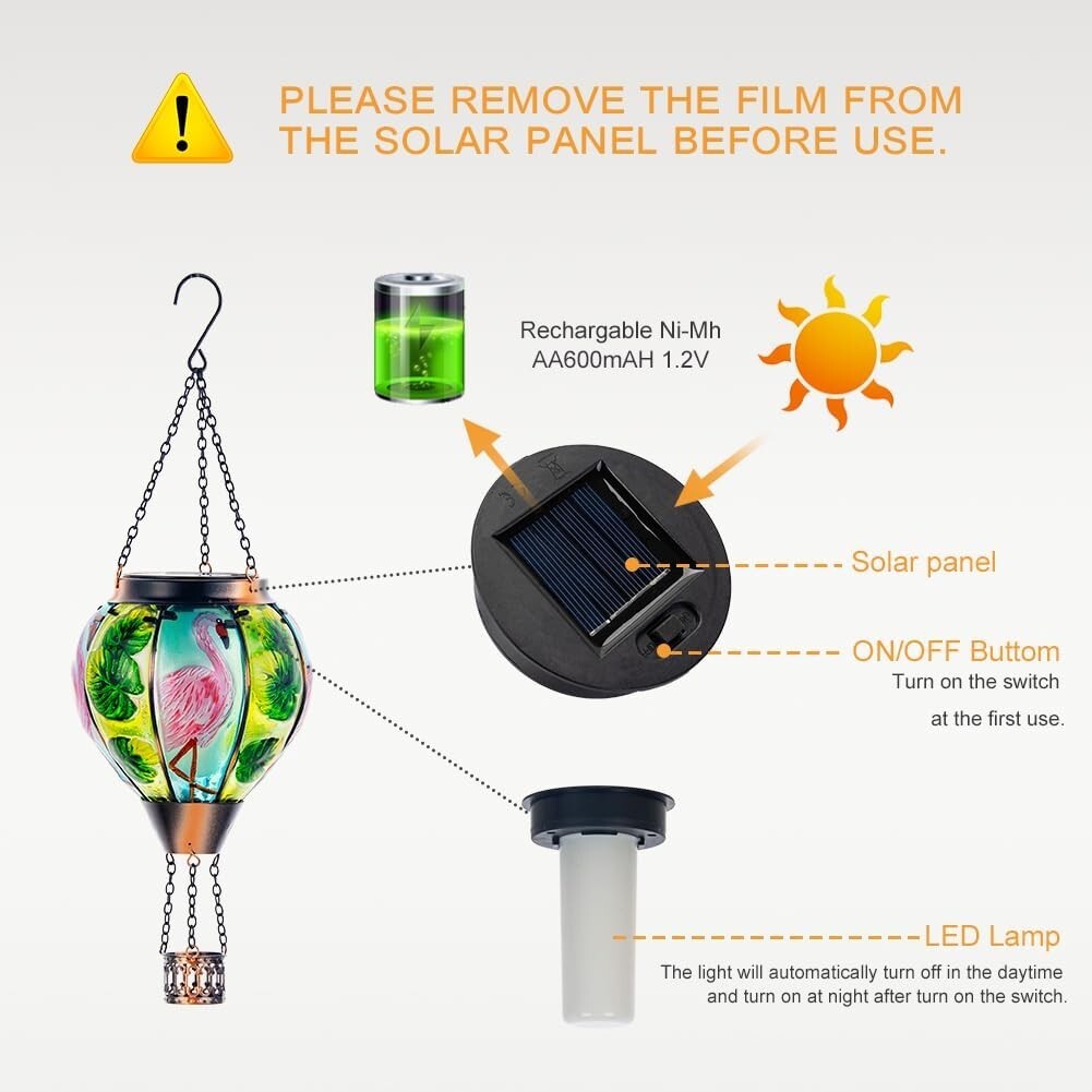 Flamingo Hot Air Balloon Solar Light with Flickering Flame - Outdoor Lantern