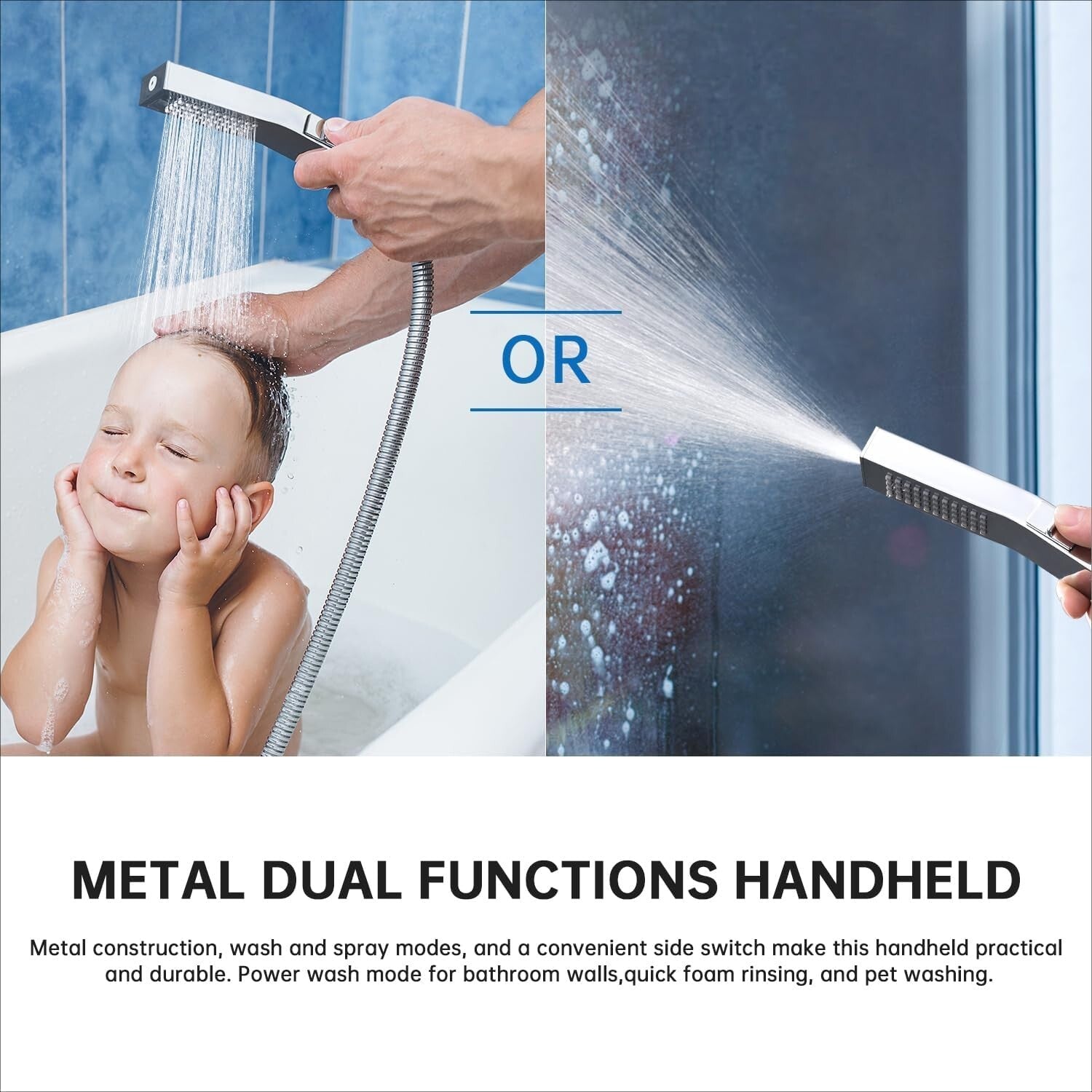 Luxury 14-Inch Rainfall Shower Head & Handheld Spray with 3 Settings Diverter