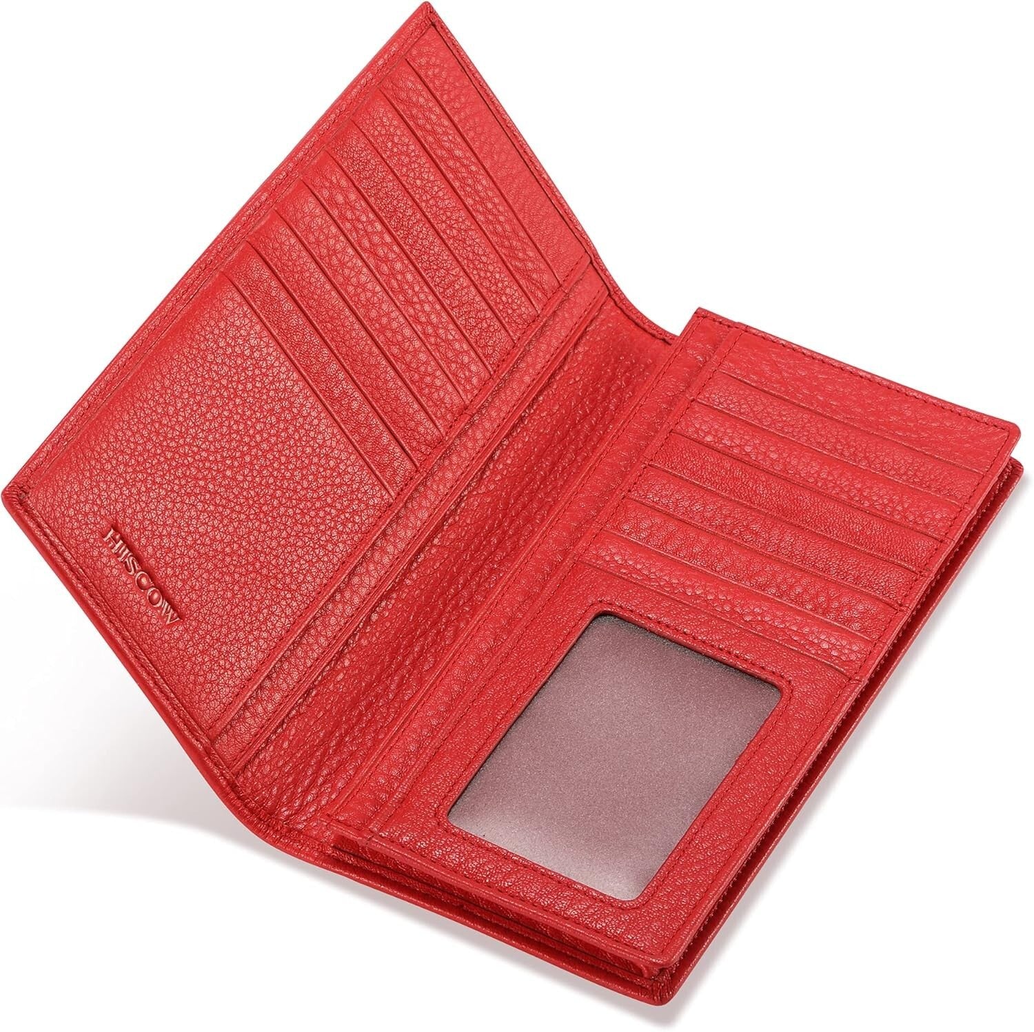 Luxury Bifold Wallet in Pebbled Red Italian Calfskin with 15 Card Slots