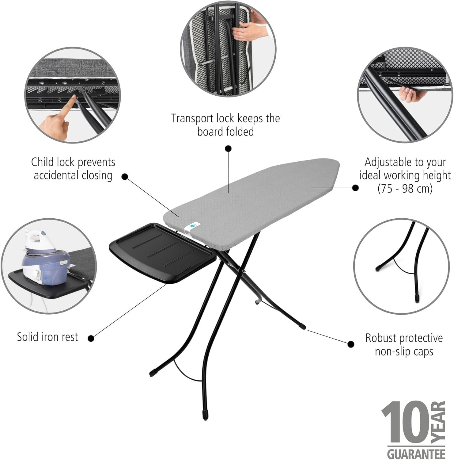 Extra Large 49x18 Inch Ironing Board C with Adjustable Height and Steam Holder