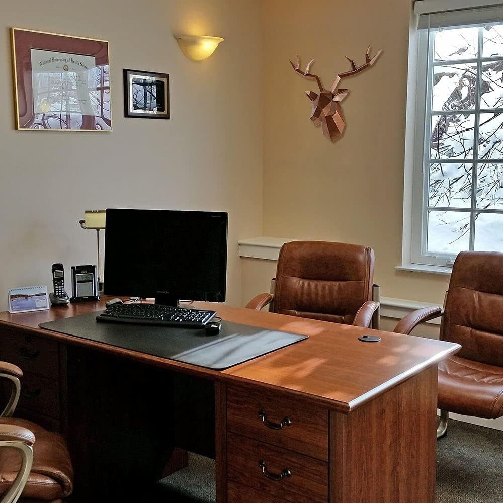 Handcrafted Geometric Deer Head Wall Decor in Antique Copper Finish - 19"