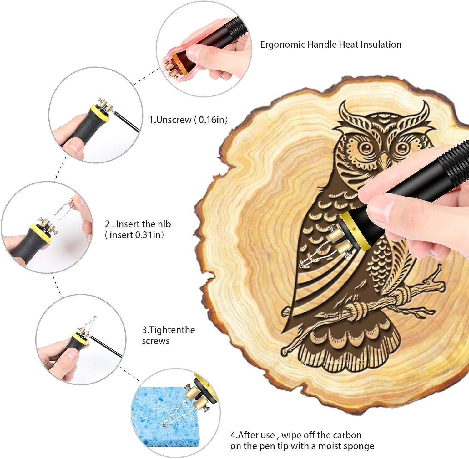 Versatile Wood Burning Tool with Ergonomic Handle & 23 Tips for Fine Detailing