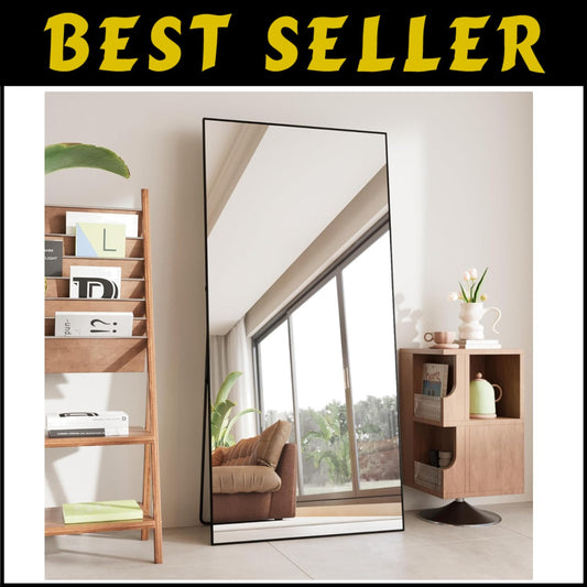 Elegant 65" Full-Length Mirror with Black Aluminum Frame - Dual Mounting Options