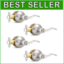 Load image into Gallery viewer, Privacy Lock Door Levers - 4 Pack Keyless Brushed Nickel Handles for Bathrooms