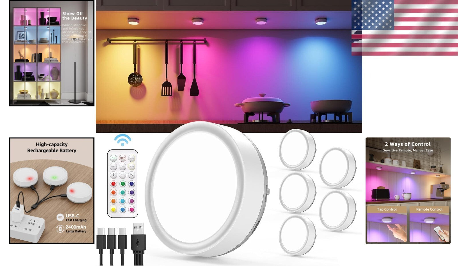 Magnetic RGB Puck Lights with Remote - Easy Touch for Dimmable Illumination