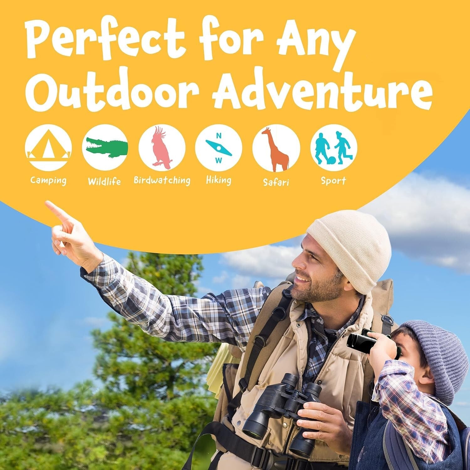 Think Peak Kids Binoculars - 8x Magnification Compact Adventure Toy for Ages 4-8