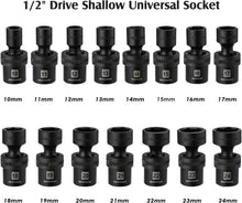 Load image into Gallery viewer, 15-Piece 1/2" Drive Metric Impact Socket Set - Chrome Moly Steel, Wobble Design