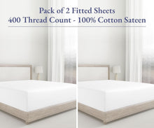 Load image into Gallery viewer, Comfortable King Size Fitted Sheets, 2-Pack 400 TC Cotton Sateen Bright White