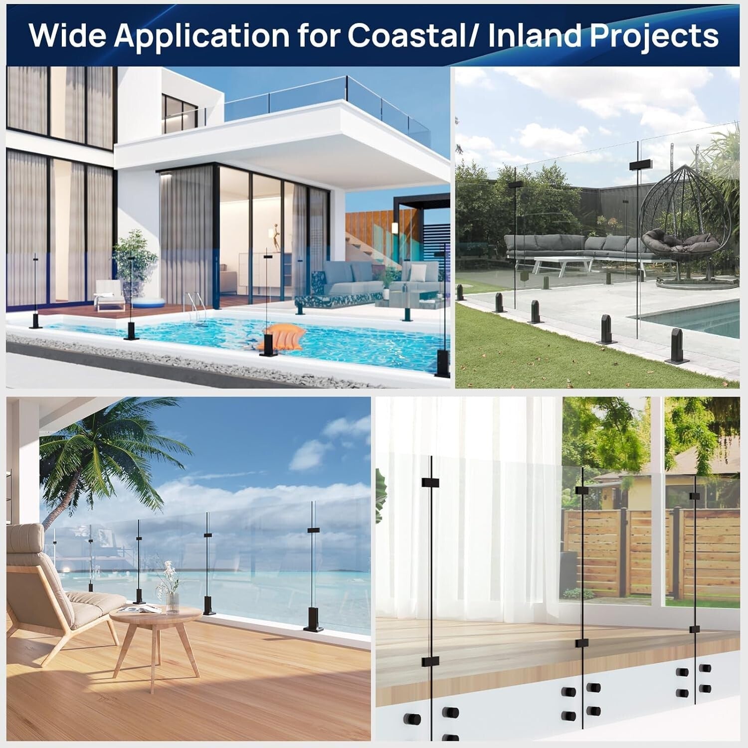 Black Stainless Steel 304 Glass Clamp - Durable Railing Bracket for 8-12mm Glass