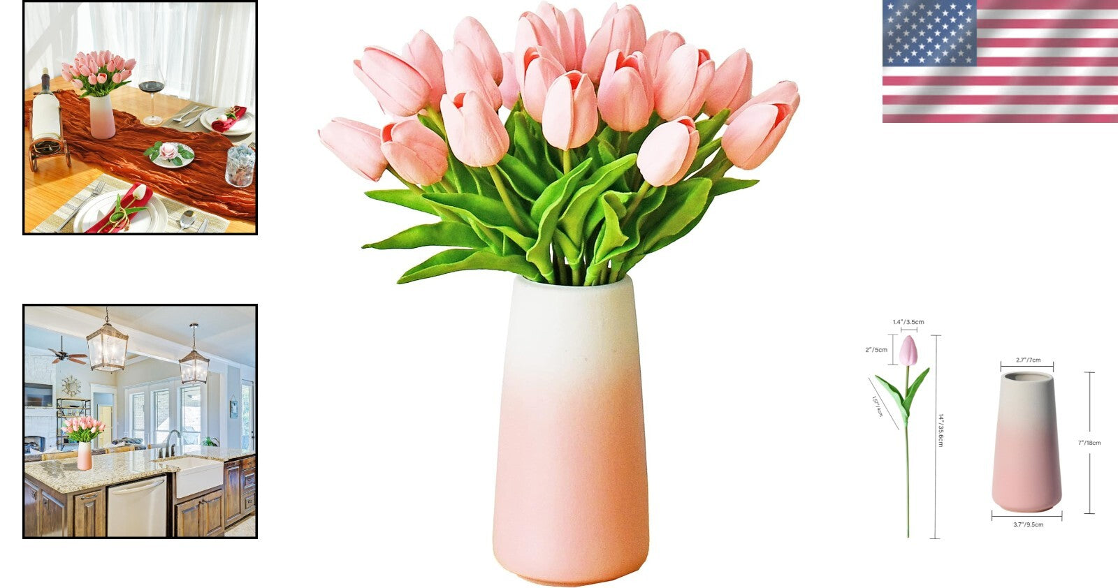Realistic 28pcs Light Pink Tulips in Vase - Wedding, Home & Office Decorations