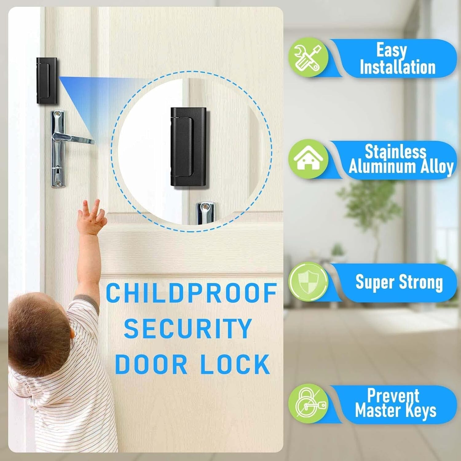 4-Pack Home Security Door Reinforcement Locks - Childproof and Easy to Install