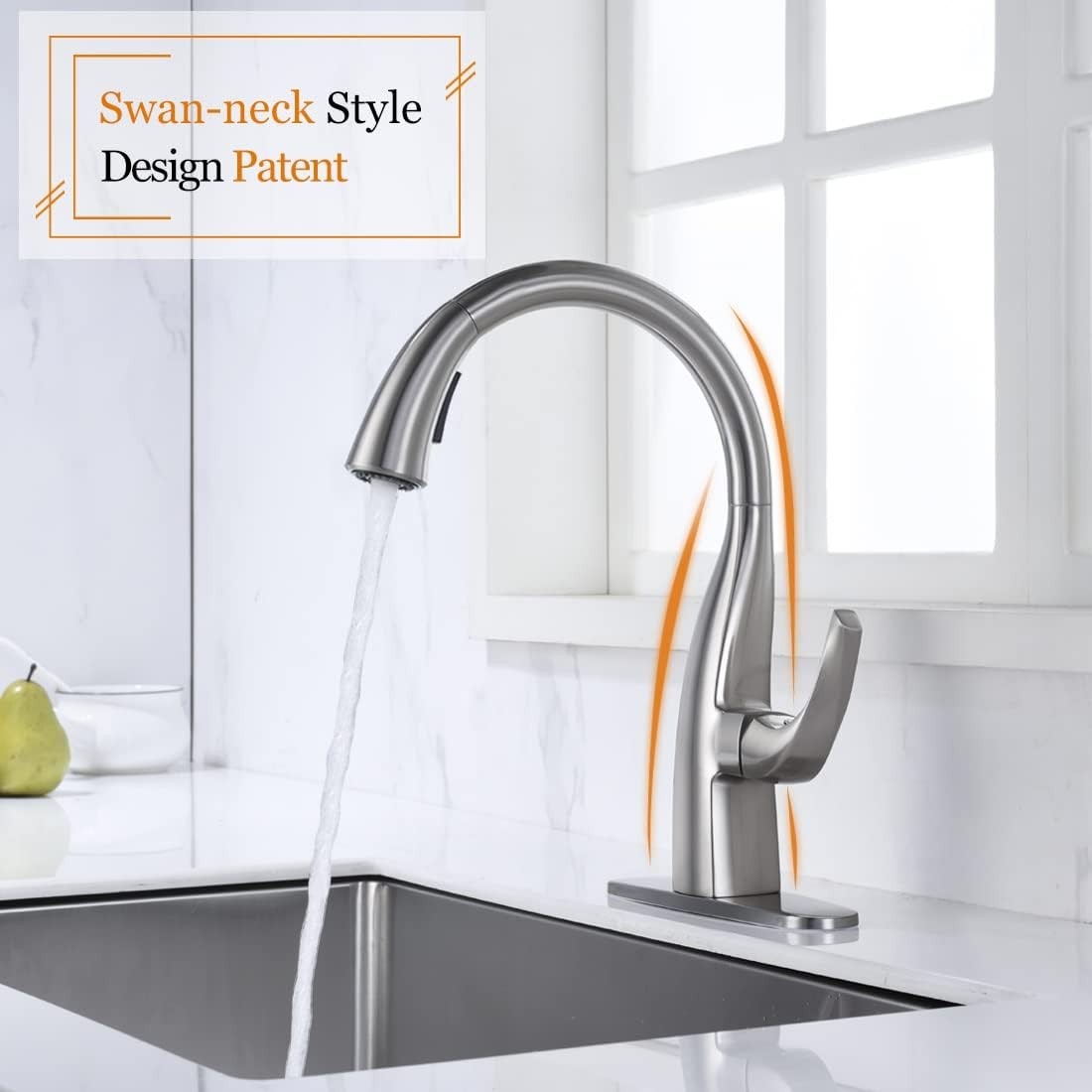 Elegant Brushed Nickel Kitchen Faucet with Pull-Down Sprayer – High Arc Design