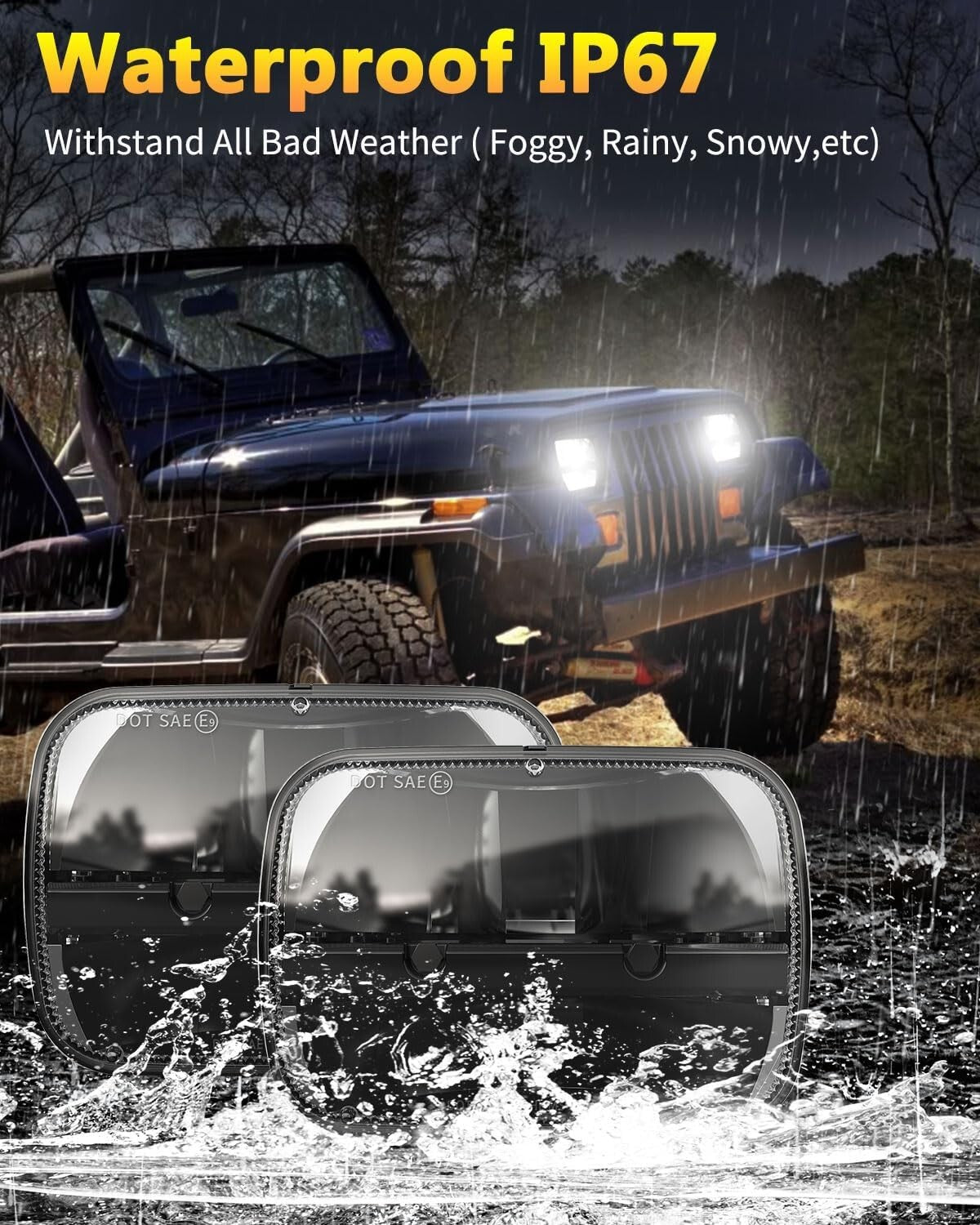 105W LED Headlight Pair for Jeep Wrangler YJ Cherokee XJ 5x7 Inch - DOT Approved