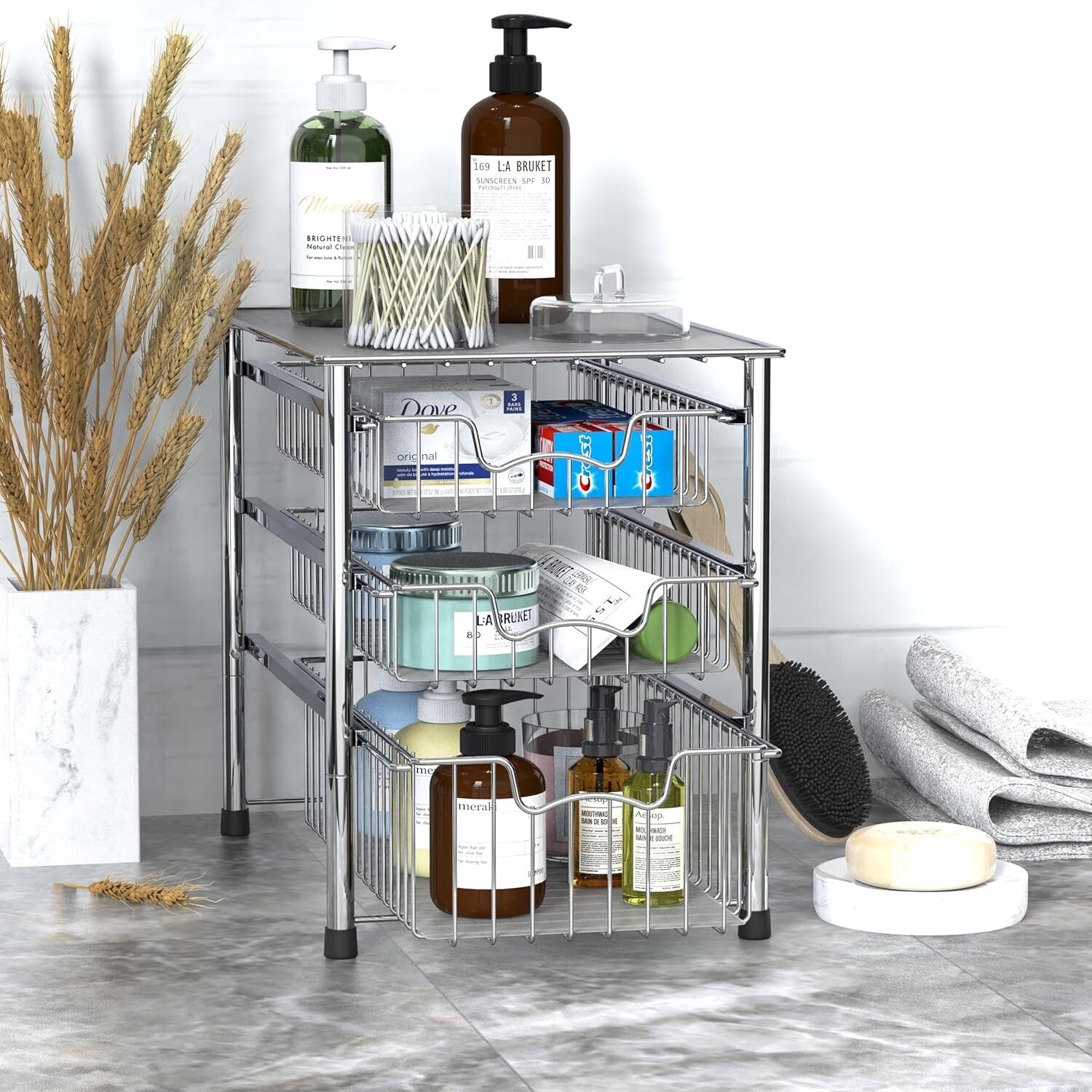 Elegant Metal 3-Tier Sliding Organizer with Chrome Finish for Sinks & Cabinets