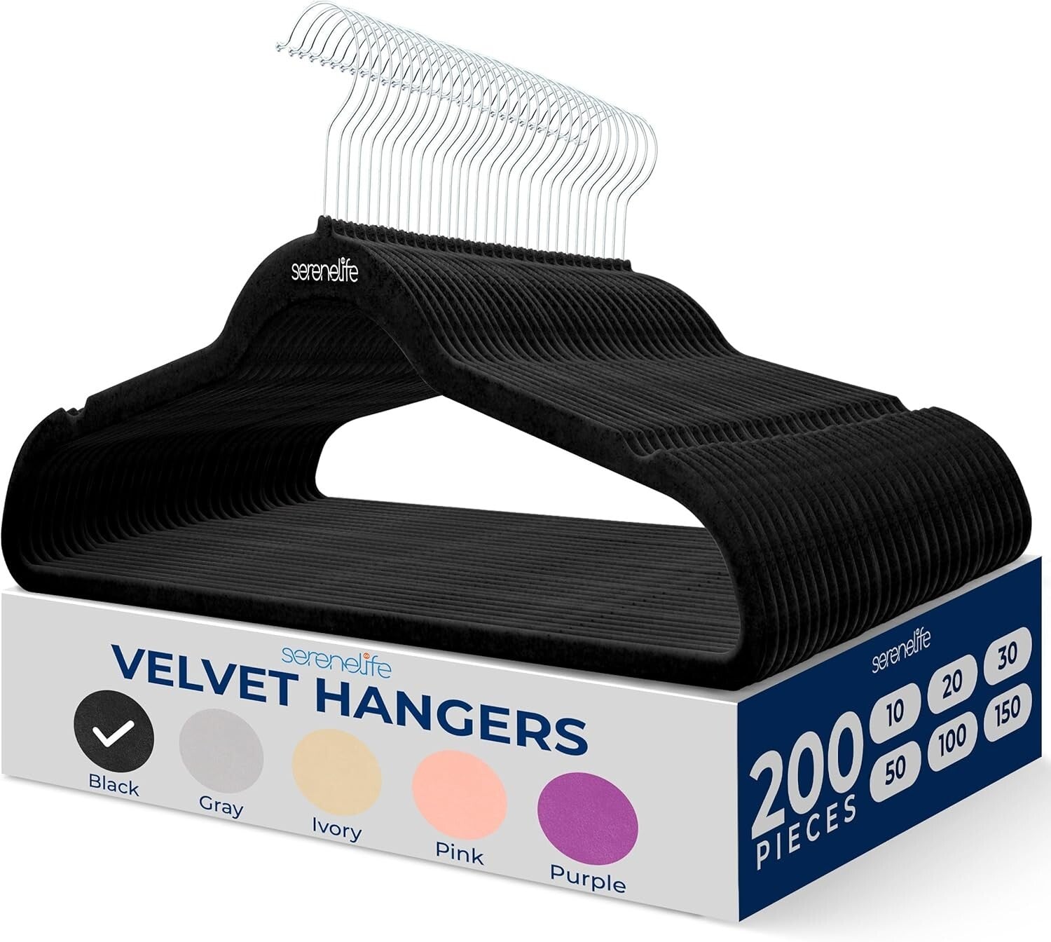 Heavy-Duty Ultra-Thin Velvet Hangers - 200 Pack, Ideal for Space-Saving Closets