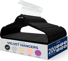 Load image into Gallery viewer, Heavy-Duty Ultra-Thin Velvet Hangers - 200 Pack, Ideal for Space-Saving Closets