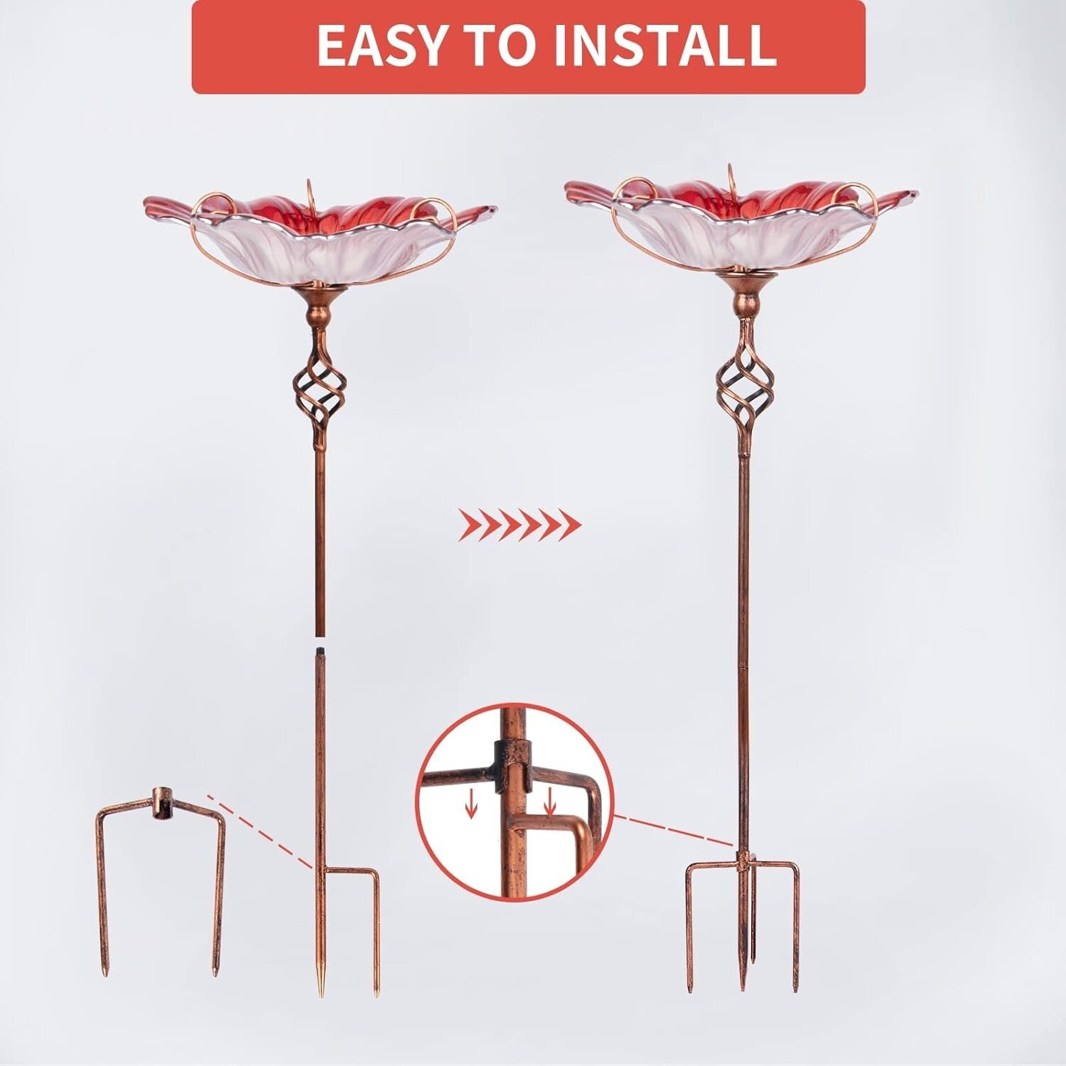 Elegant 31-Inch Birdbath Feeder in Vibrant Red Glass - Perfect for Garden Spaces