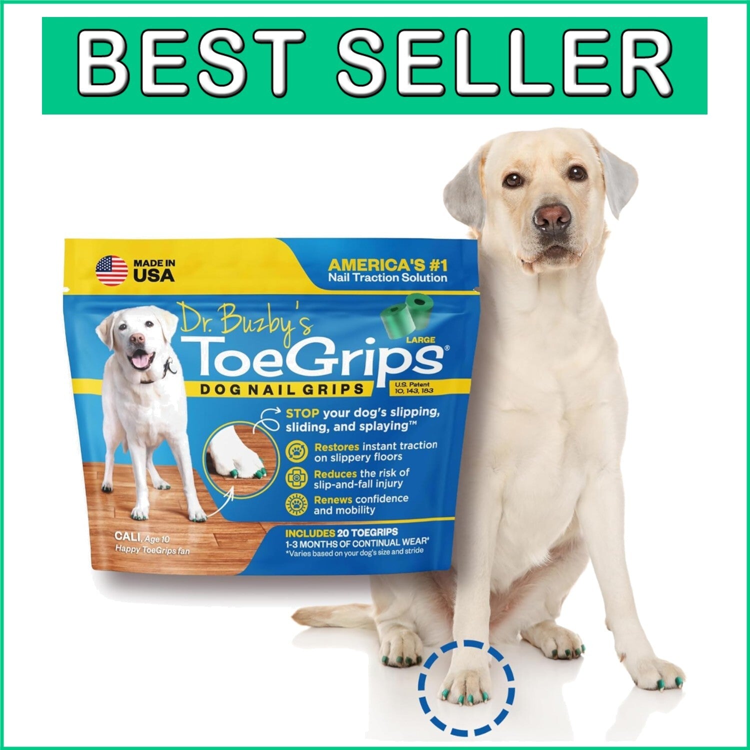 Dr. Buzby's Instant Traction Grips for Large Dogs - 20 Non-Slip Rubber Nail Pads