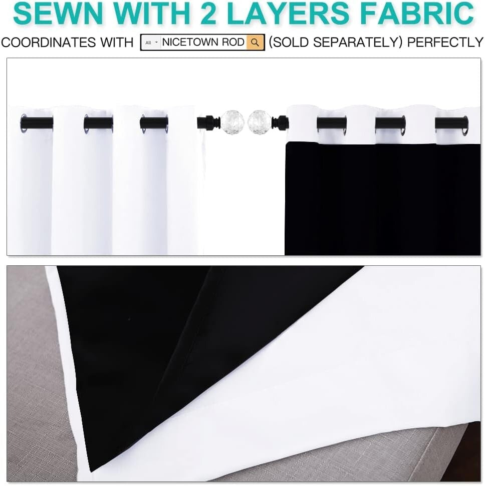 Grommet Top White Blackout Curtains - 42'' x 84'' Thermal Insulated Draperies