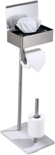 Load image into Gallery viewer, Free-Standing Brushed Nickel Toilet Paper Holder with Shelf - Stylish &amp; Stable