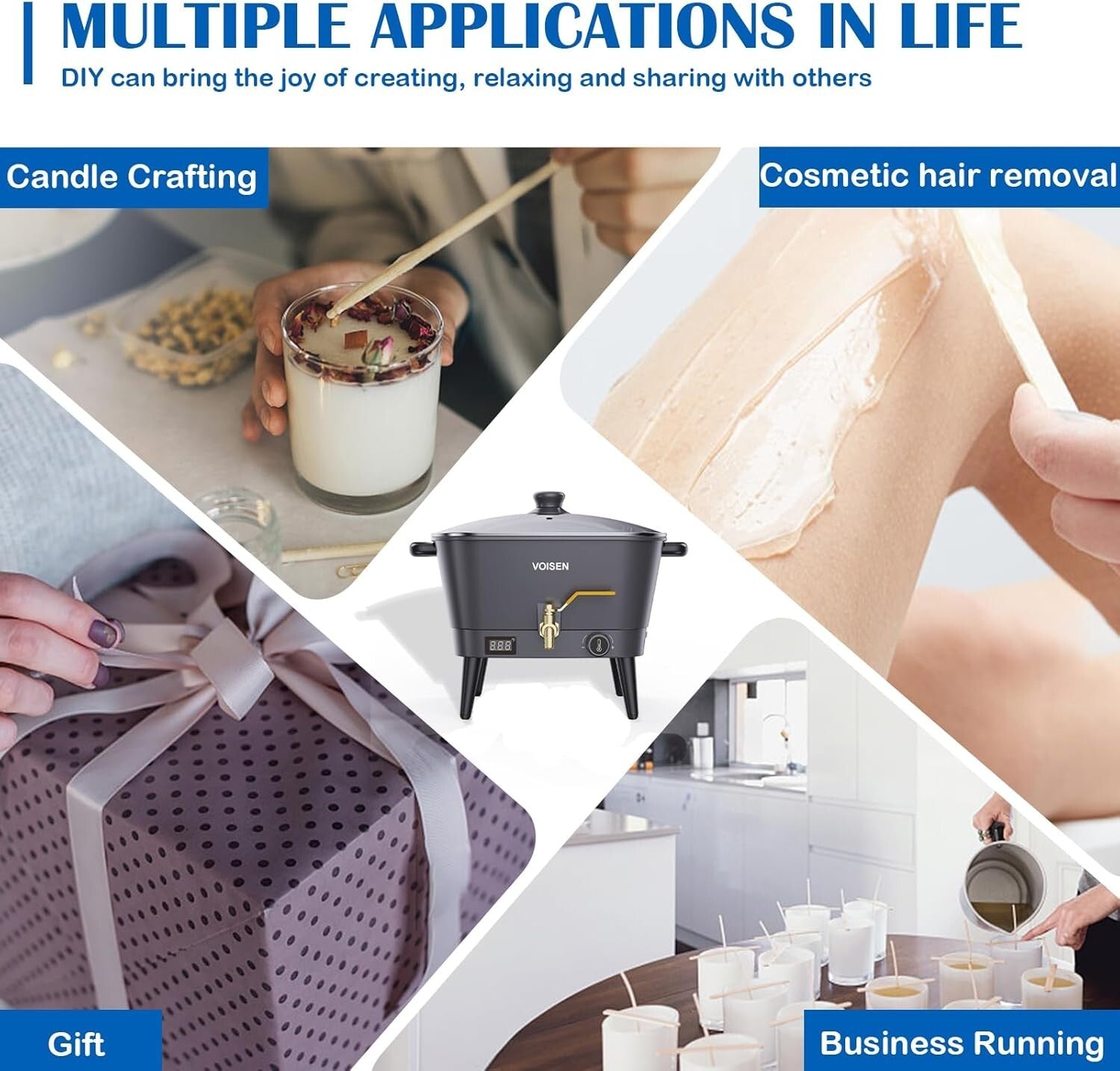 Efficient 8 Quart Wax Melter with Brass Spout and Heat Control for Creatives