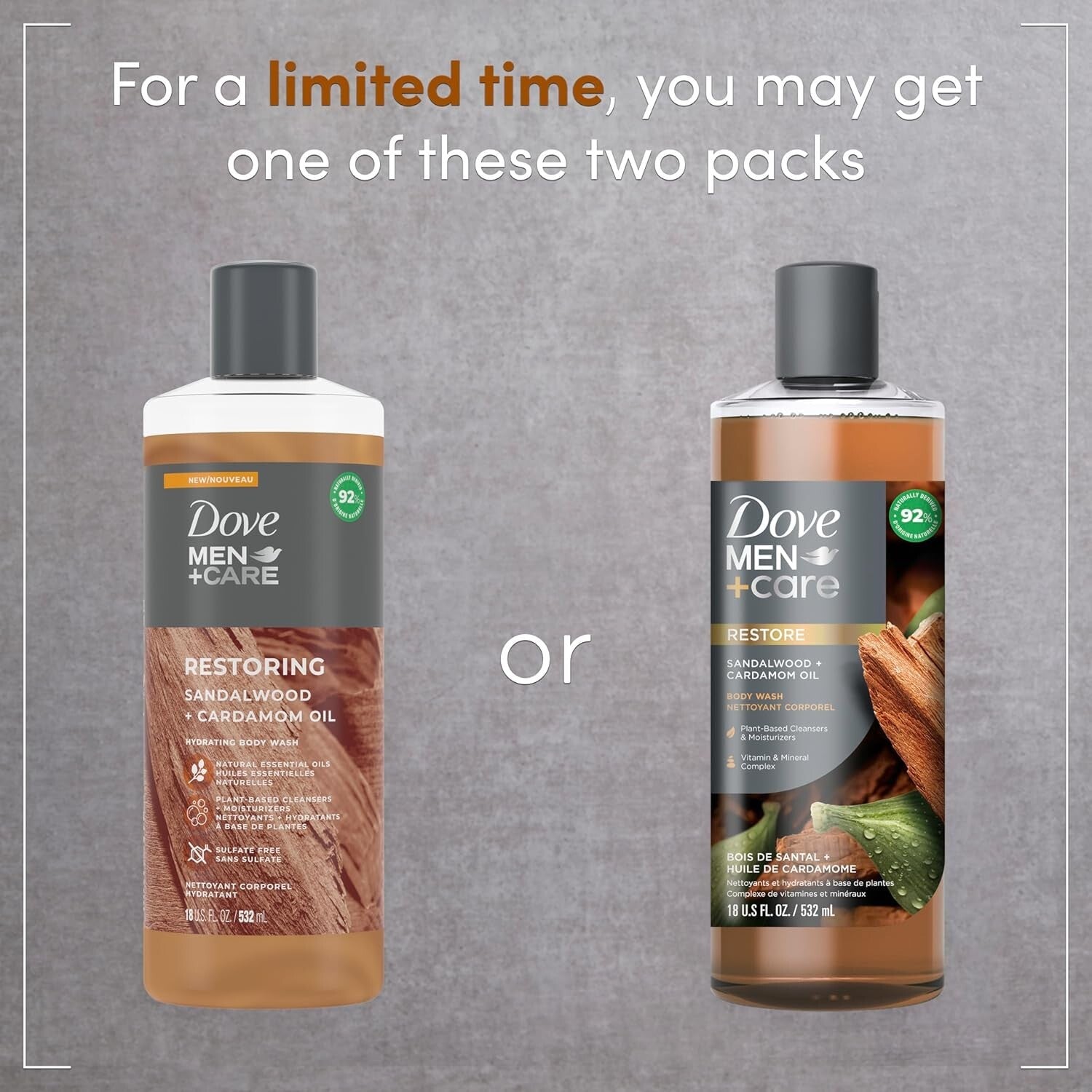 Sandalwood & Cardamom Men's Body Wash - 18 oz x 4 - Hydrates Skin Naturally