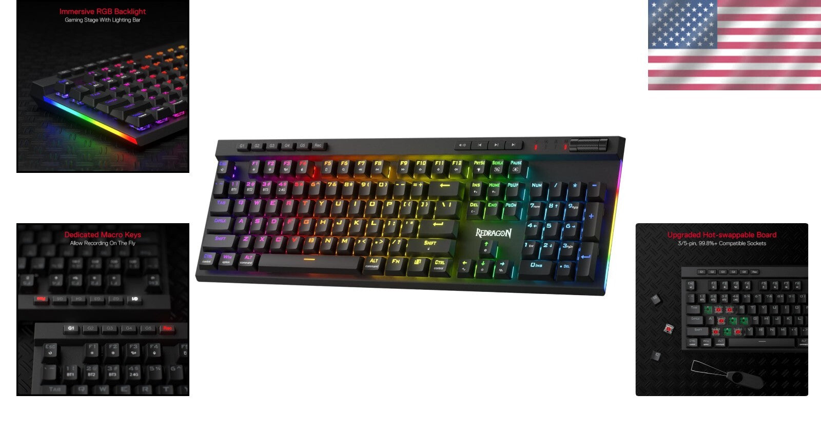 104 Keys Mechanical Gaming Keyboard - Ergonomic Wireless RGB with Media Controls