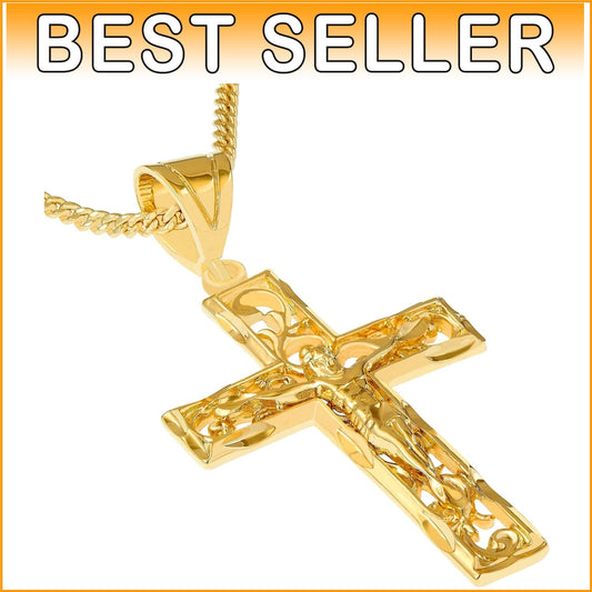Elegant 24K Gold Plated Filigree Cross Necklace for Men & Women - Made in USA