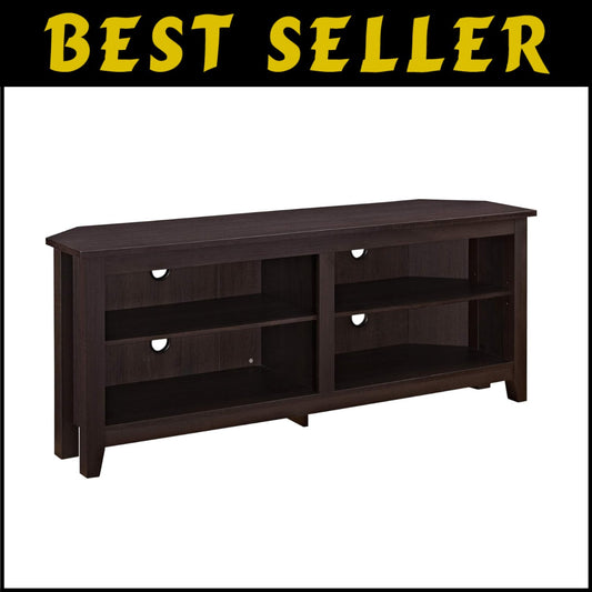 Durable Espresso 2-Shelf Corner TV Console for Stylish Living Rooms, 58 Inch