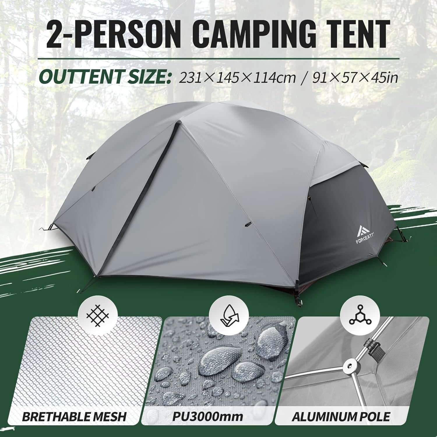 Durable 2-Person Camping Tent with 2 Doors – Easy Setup, All-Weather Protection