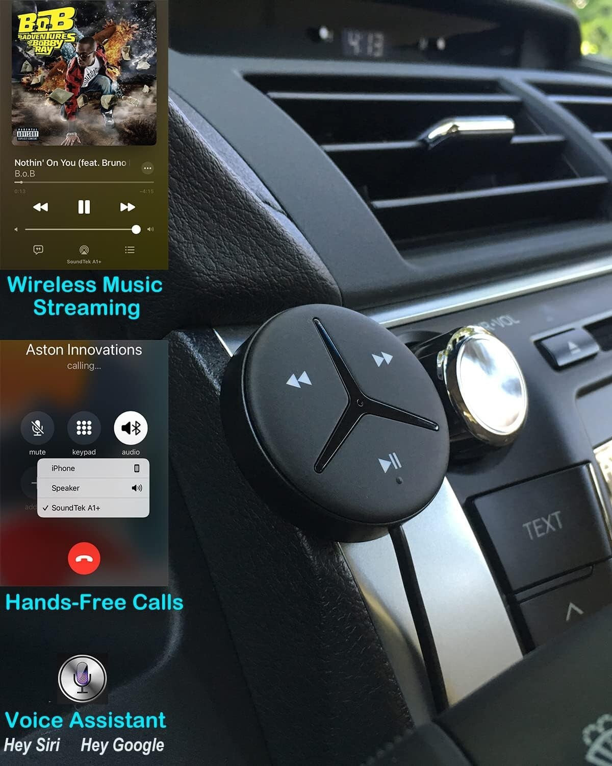 Lightweight Bluetooth Car Kit for Music Streaming and Hands-Free Calls - Black